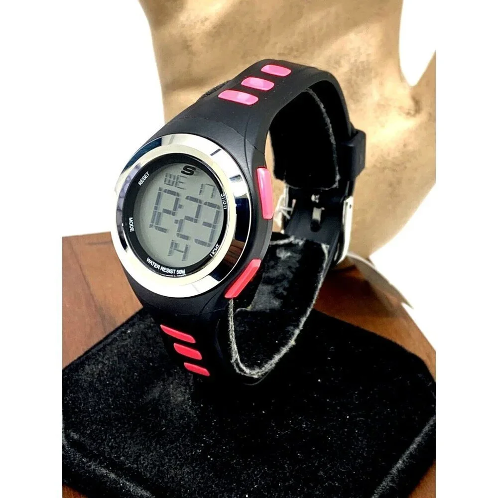 Skechers Women's Watch SR2019W Digital Quartz Pink Black Rubber Band 33mm